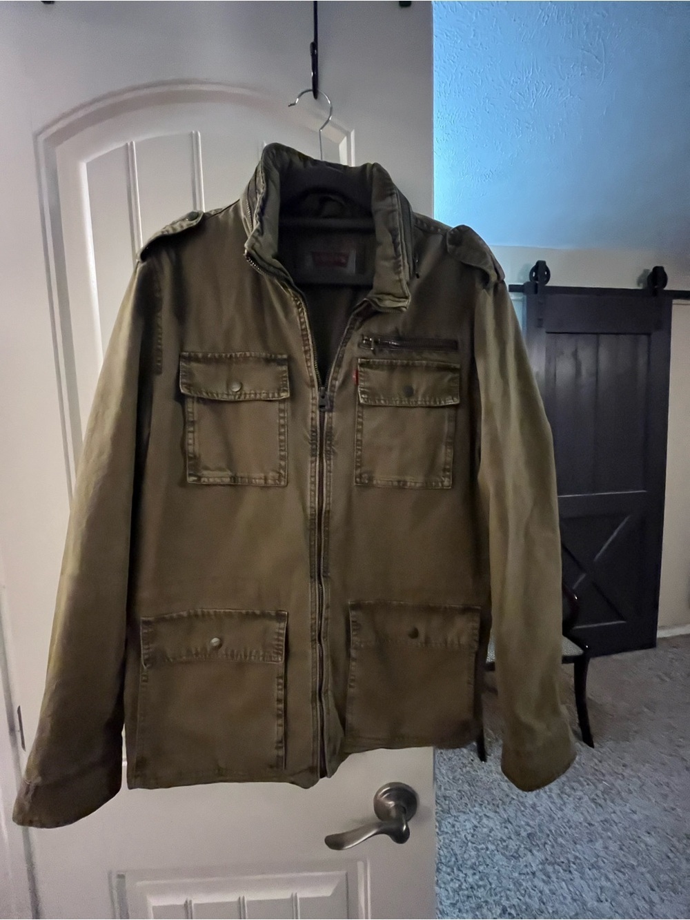 Vintage Levi's Canvas Olive Military Field Jacket with Epaulettes, size Medium